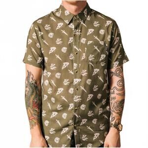 NEW PYKNIC pizza slayer tattoo flash casual button up shirt in olive